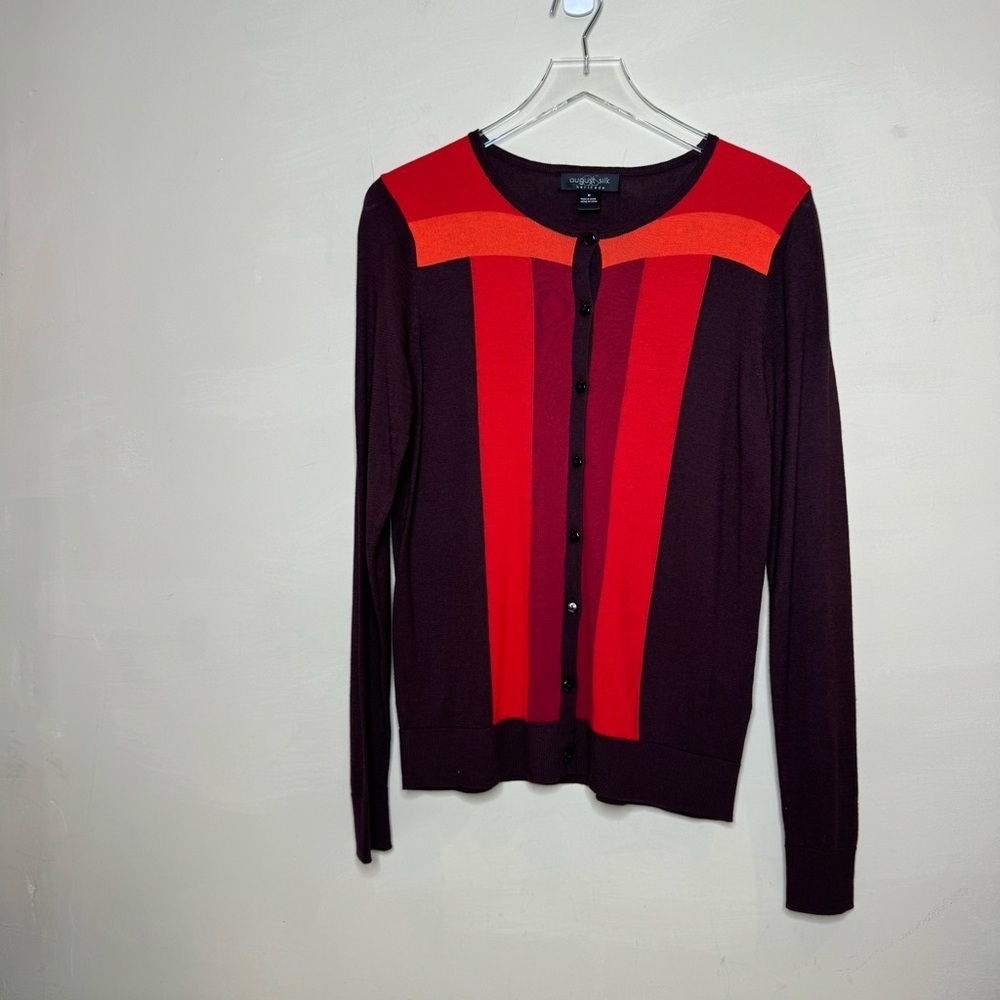 August Silk Women's Cardigan Sweater Heritage Button down size medium brown/red